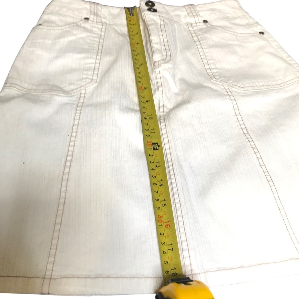 White Denim A-Line Skirt with Front Pockets | Casual Summer Mini - Picture 13 of 15